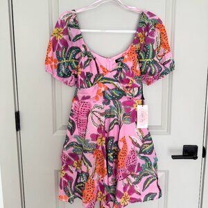 Crystal Sky Short Sleeved Ruffle Hem Mini Dress